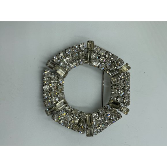 Vintage Unsigned High End Rhodium Plated & Rhinestone Geometric Brooch - Picture 6 of 7